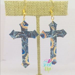 Peacock Print Cross Earrings